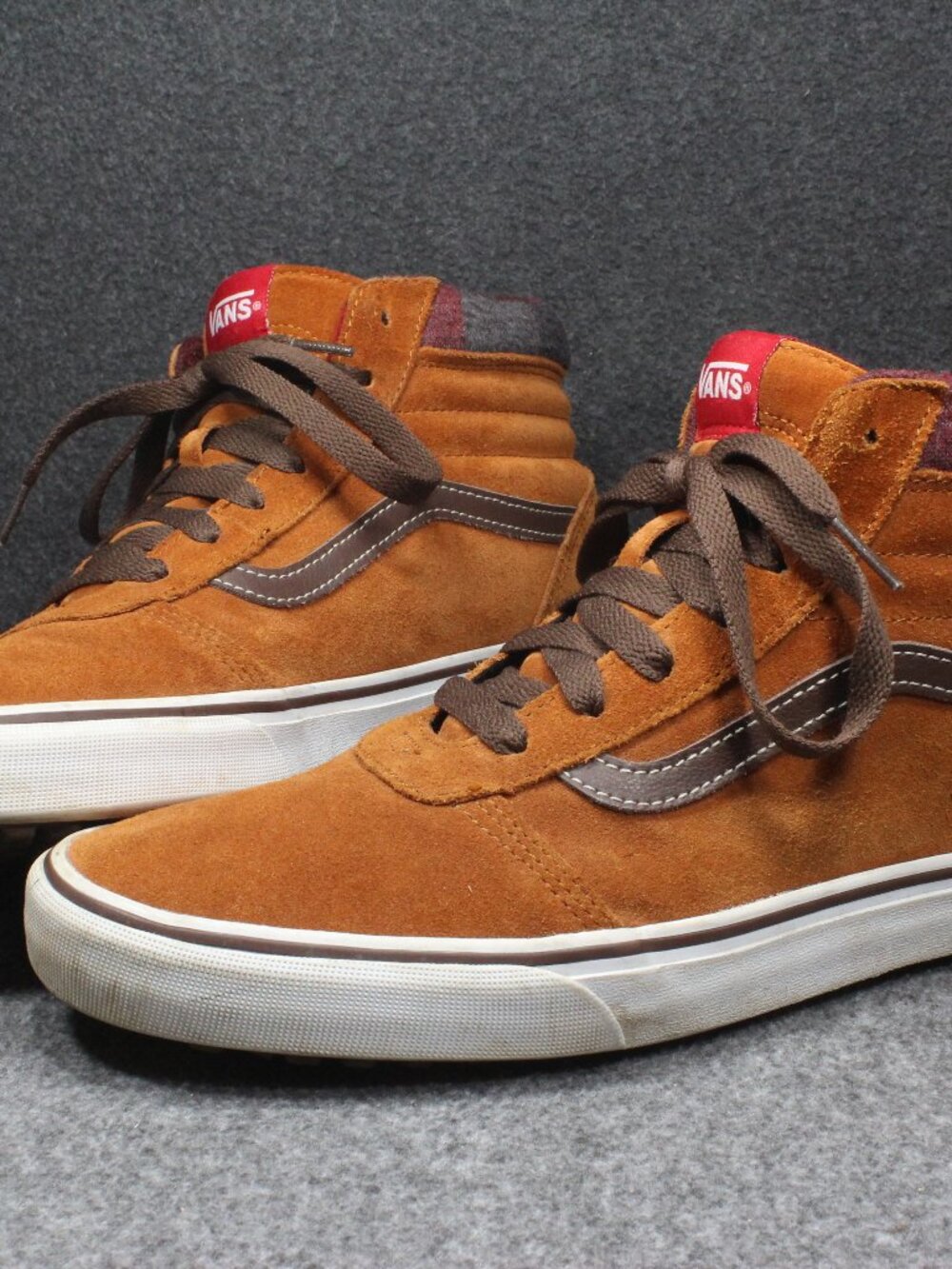 Vans Sk8 Hi Ward MTE Ginger Brown Dark Plaid Suede Sneakers Mens Size 11.5